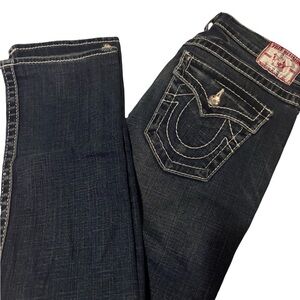 True Religion medium wash  Women's Jeans with White Stitching and diamond button